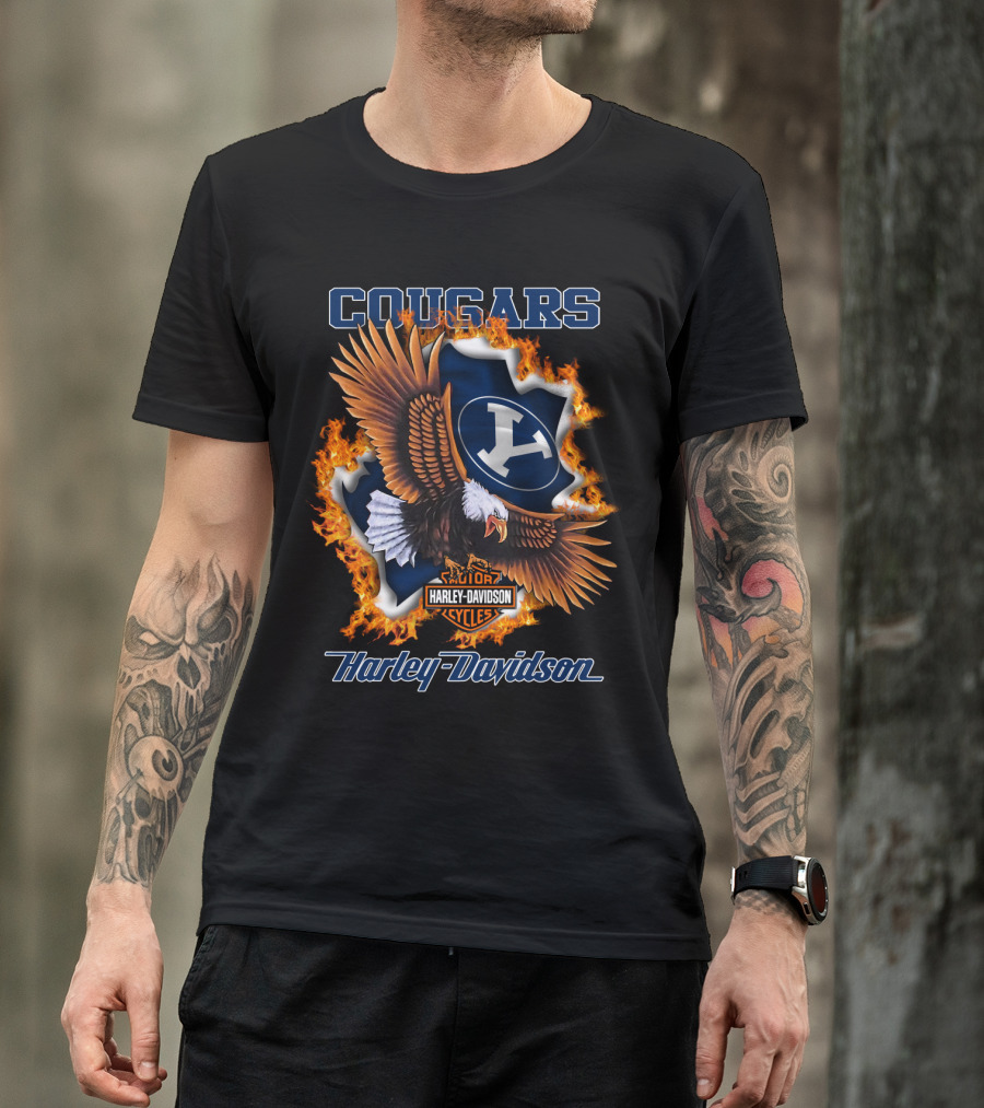 Byu Cougars Harley Davidson Ncaa 04.08 Eagle Flame Shield T-Shirt