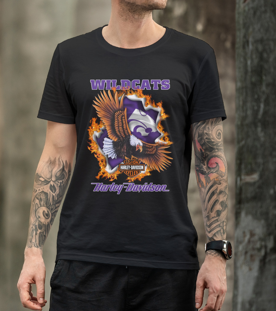 Wildcats Harley Davidson Kansas State Wildcat Logo With Eagle And Flames T-Shirt
