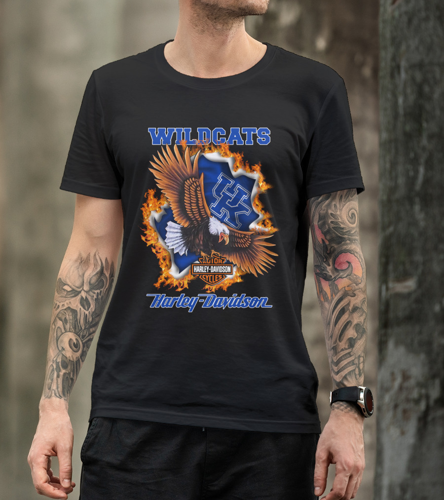Kentucky Wildcats Harley Davidson Ncaa Eagle Flame T-Shirt