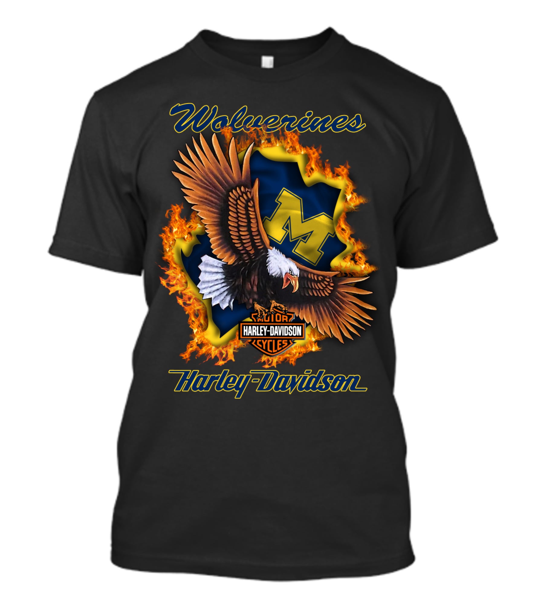 Wolverines Harley Davidson Ncaa Michigan Wolverines Logo Flame Eagle T-Shirt