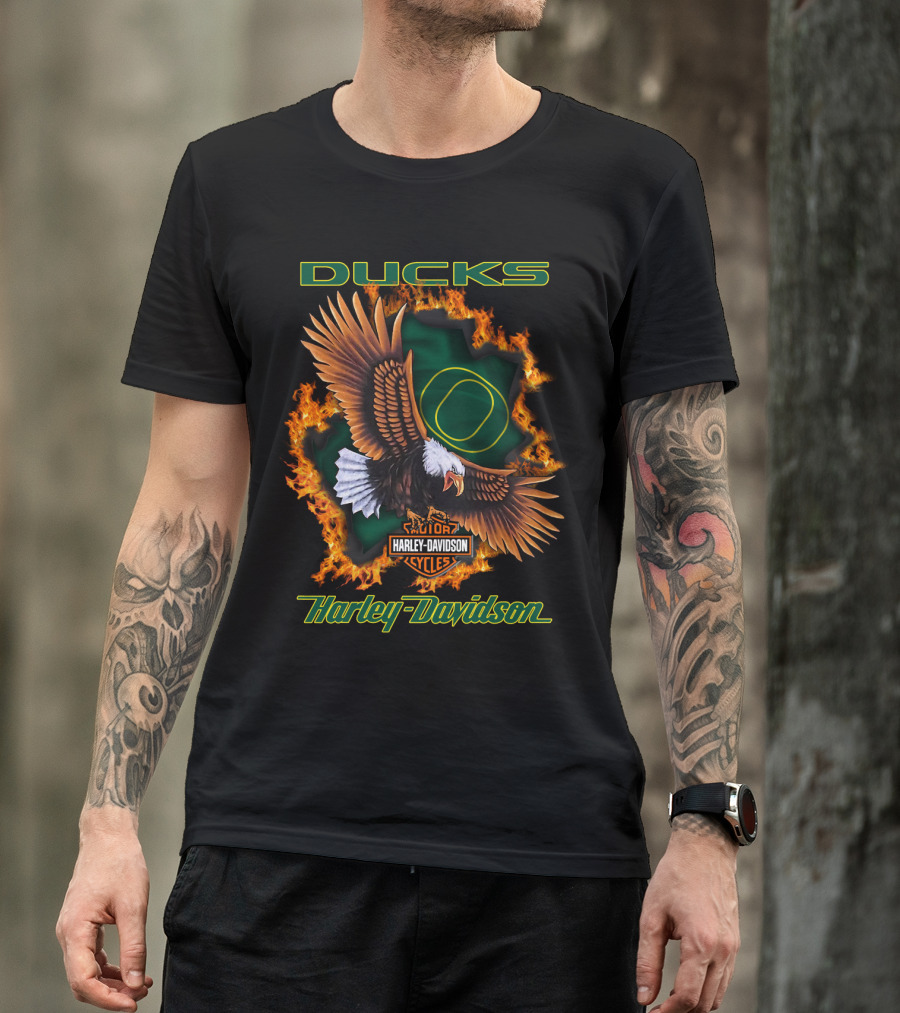 Harley Davidson Cycles Oregon Ducks Eagle Flames T-Shirt