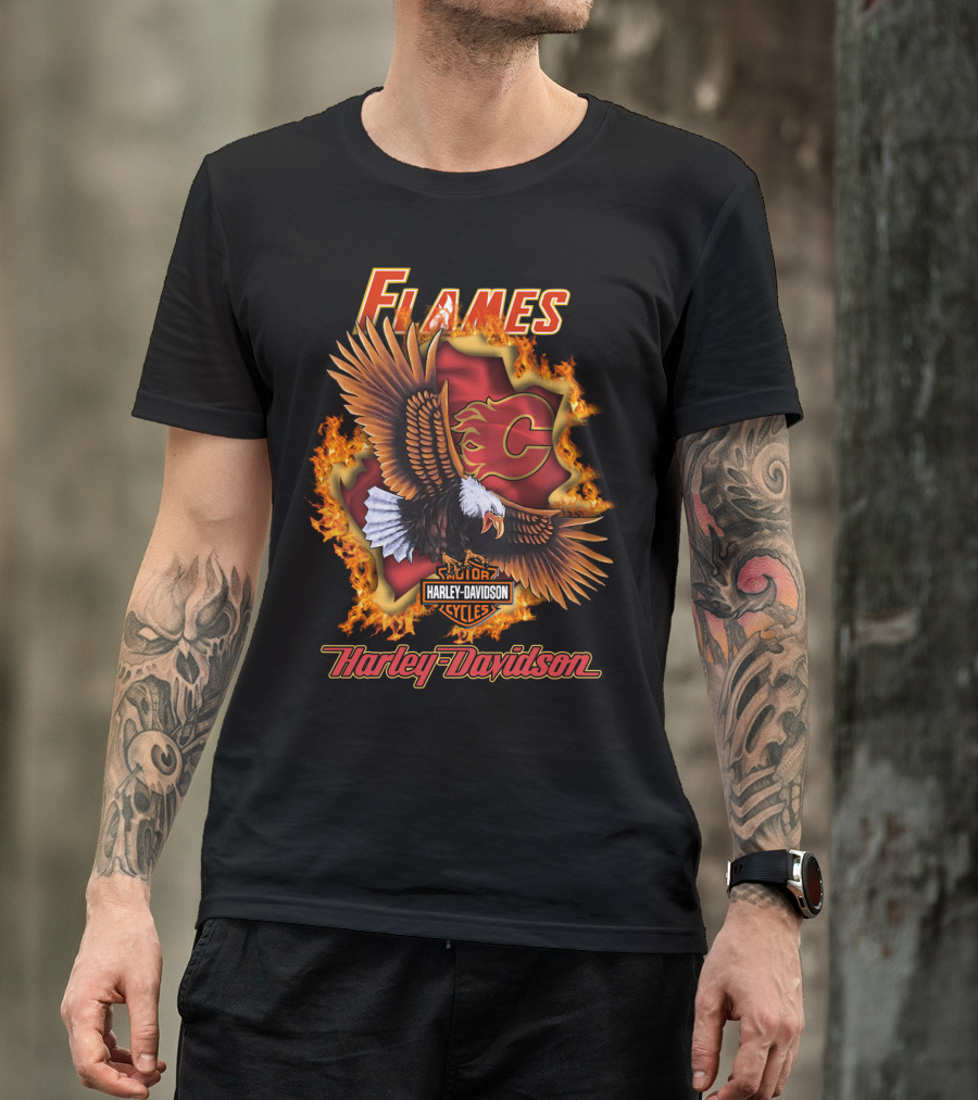 Harley Davidson Flames Nhl Calgary Flames Eagle T-Shirt