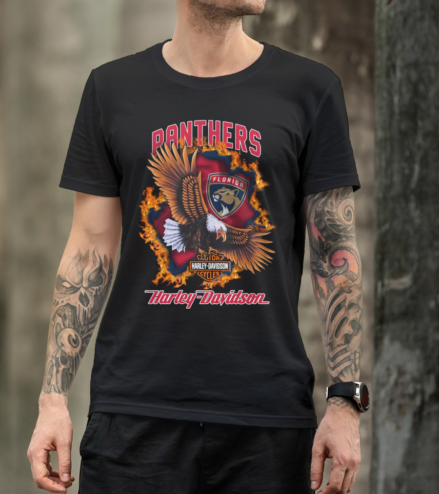 Florida Panthers Harley Davidson Cycles Flame Eagle T-Shirt