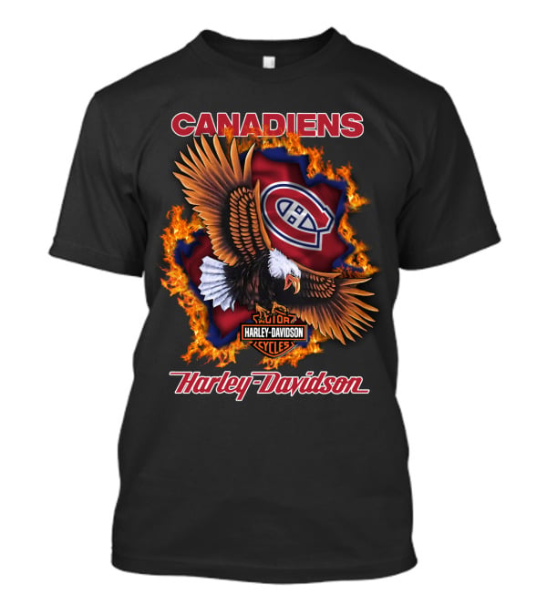 Montreal Canadiens Harley Davidson Nhl Eagle Flame T-Shirt