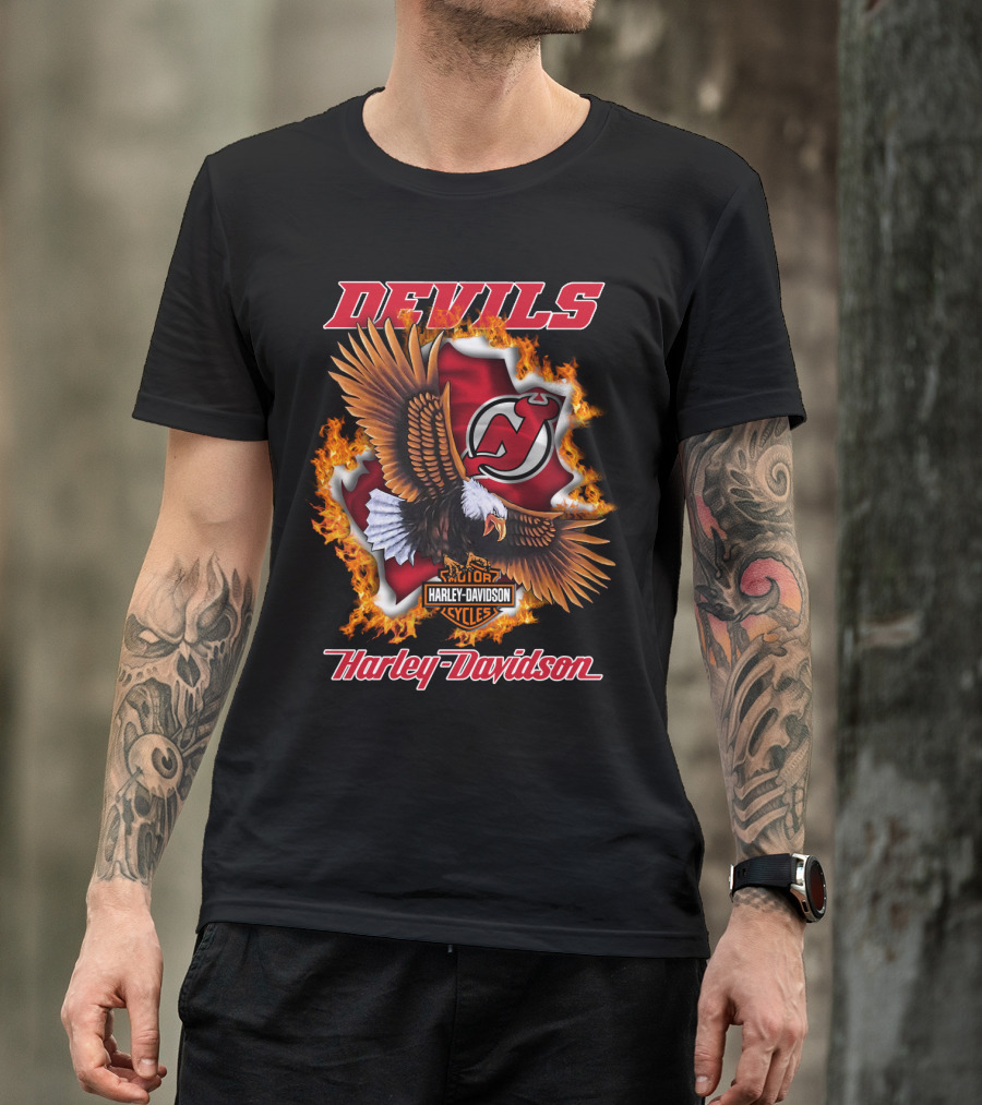 New Jersey Devils Harley Davidson Cycles Eagle Fire T-Shirt