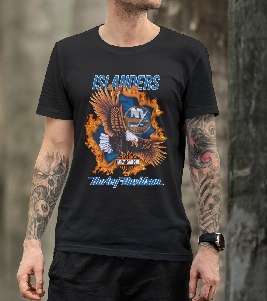 Islanders Ny Islanders Harley Davidson Cycles Eagle Flame T-Shirt