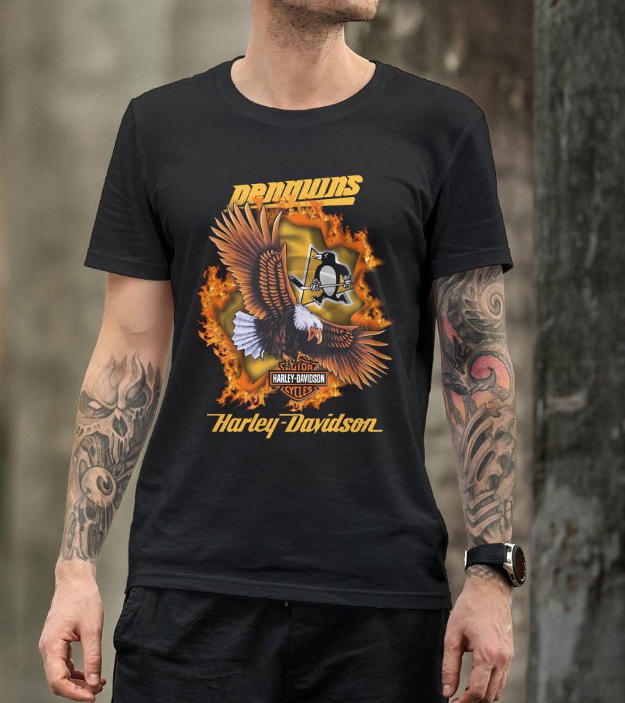 Harley Davidson Pittsburgh Penguins Nhl Eagles Flames T-Shirt