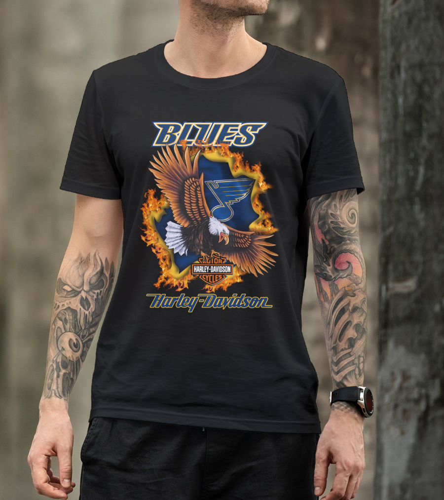 St Louis Blues Harley Davidson Cycles Nhl Eagle Blaze T-Shirt