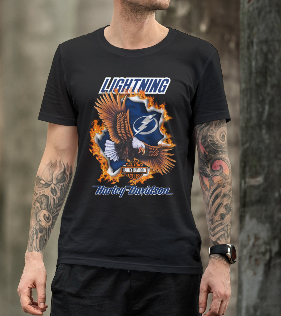 Lightning Tampa Bay Harley Davidson Cycles Eagle Flames T-Shirt