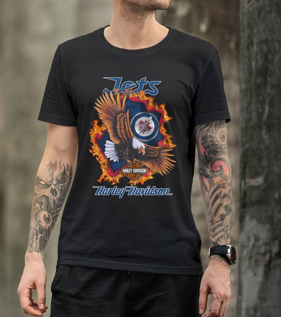 Jets Harley Davidson Winnipeg Nhl Flames Eagle T-Shirt