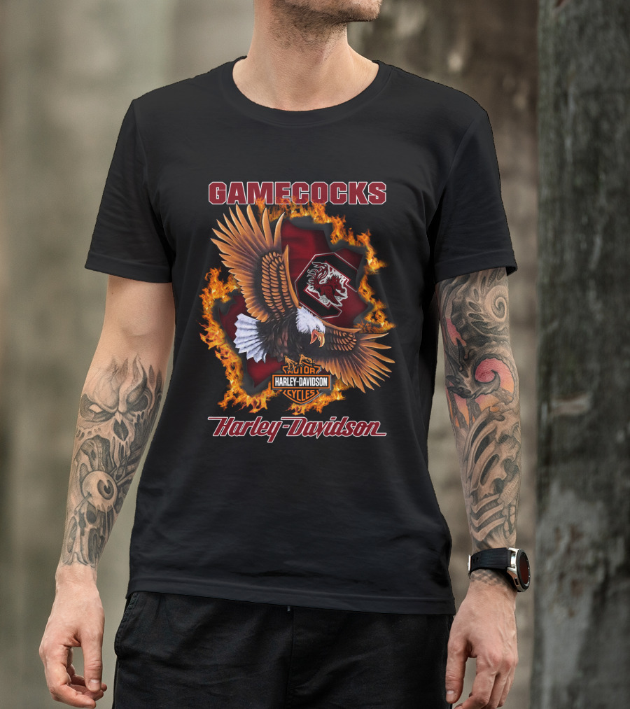 South Carolina Gamecocks Harley Davidson Cycles Ncaa 04.08 Eagle Flame T-Shirt