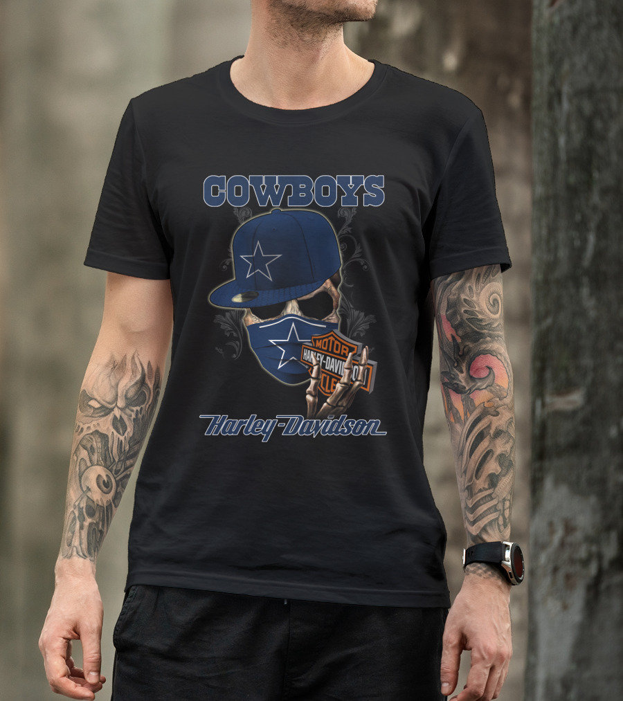 Cowboys Harley Davidson Skull With Cap And Mask Nfl Dallas 04.13 T-Shirt