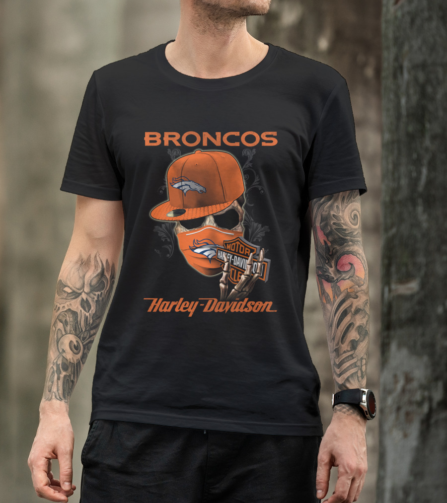 Broncos Harley Davidson Nfl Denver Broncos Skeleton Hat T-Shirt