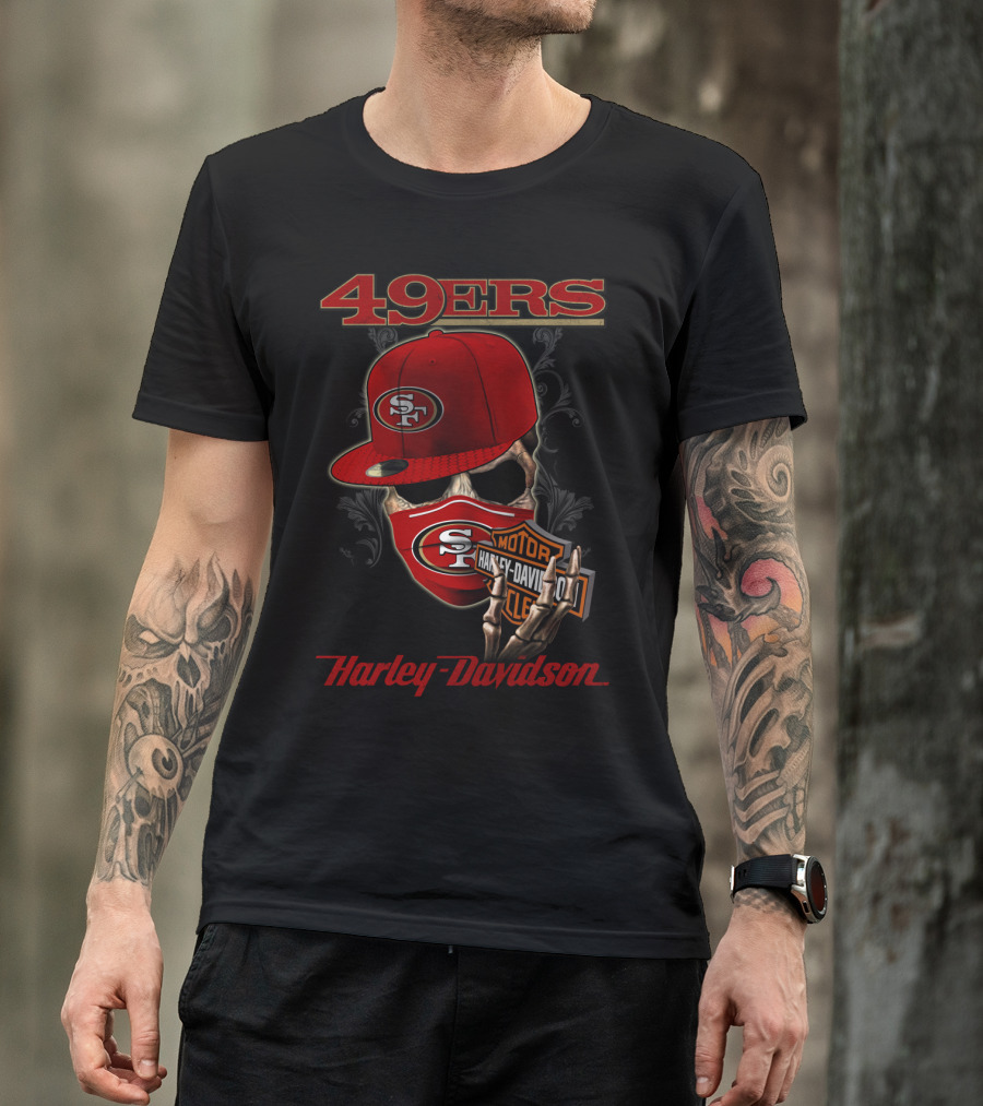 49ers San Francisco Nfl Harley Davidson Motorcycle Skeleton T-Shirt