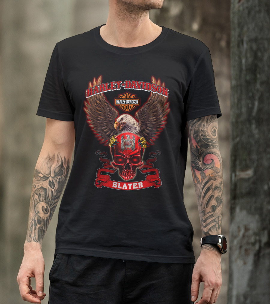 Harley Davidson Slayer Eagle Skull Motif T-Shirt