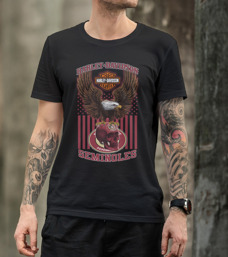 Harley Davidson Motor Cycles Florida State Seminoles Eagle And Skull T-Shirt