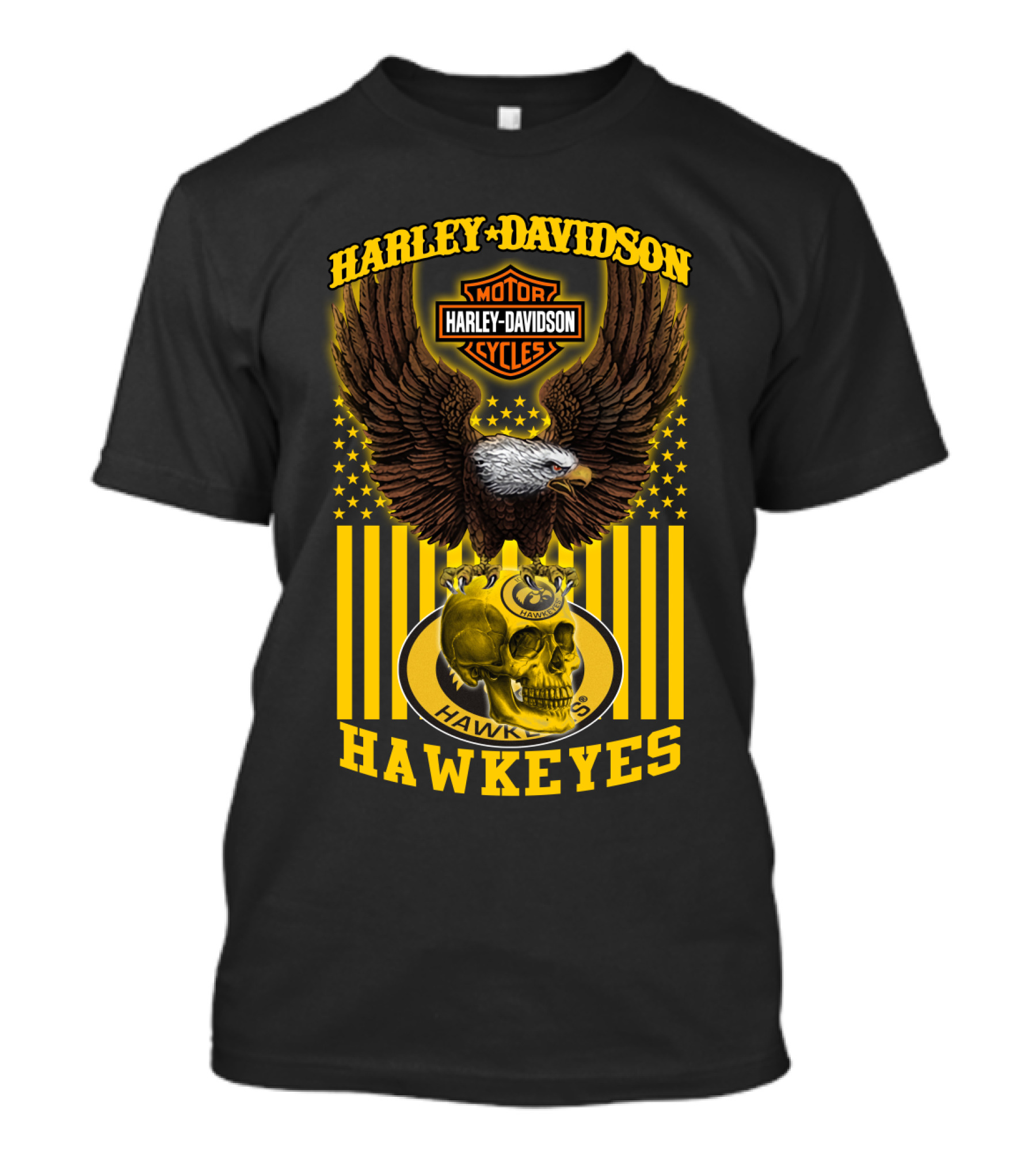 Harley Davidson Motor Cycles Hawkeyes Eagle And Skull T-Shirt