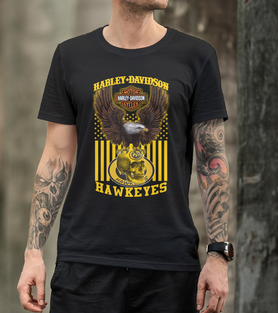 Harley Davidson Motor Cycles Hawkeyes Eagle And Skull T-Shirt