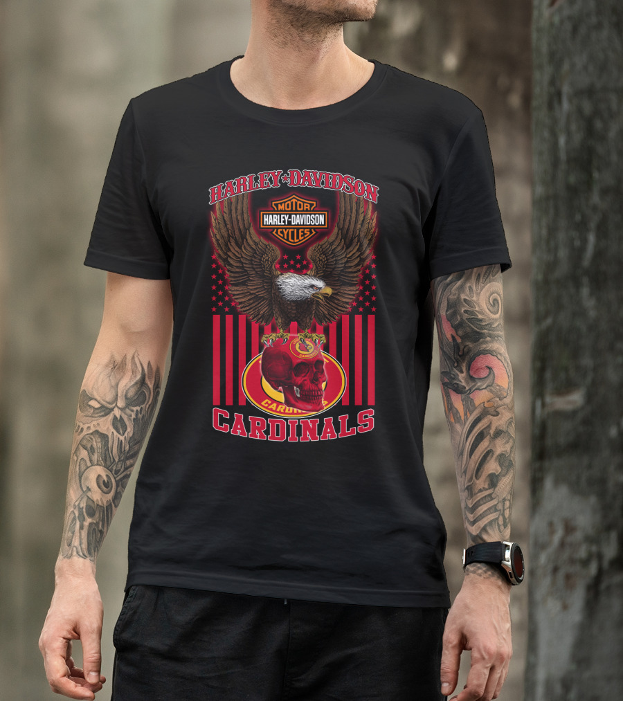 Harley Davidson Motor Cycles Eagle With Louisville Cardinals Skull And Stars T-Shirt