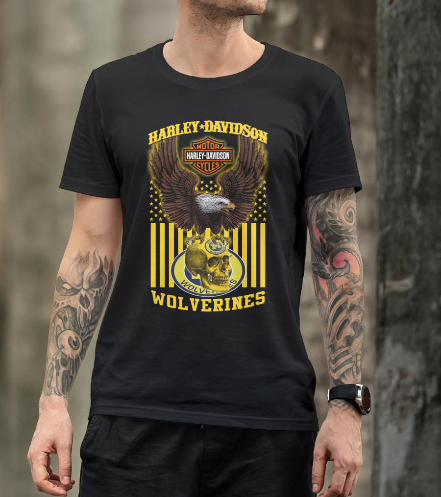 Harley Davidson Michigan Wolverines Eagle Skull T-Shirt