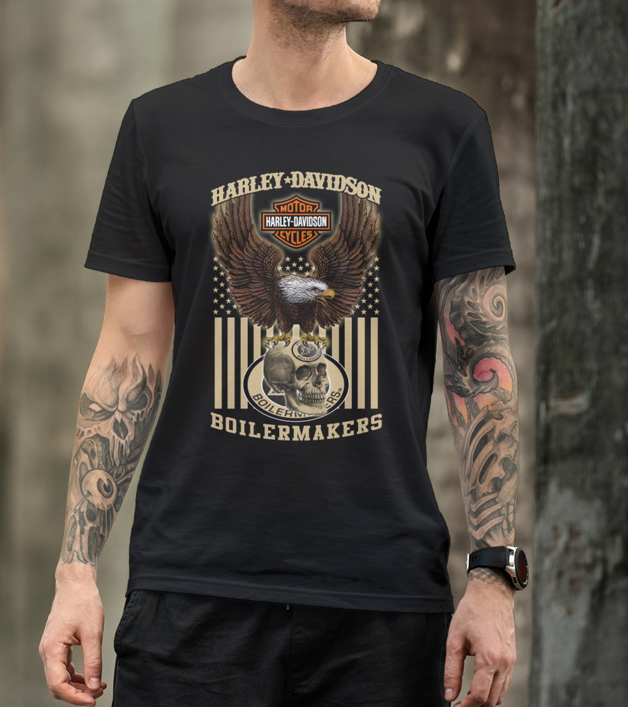 Harley Davidson Motor Cycles Boilermakers Eagle Skull Stars And Stripes T-Shirt