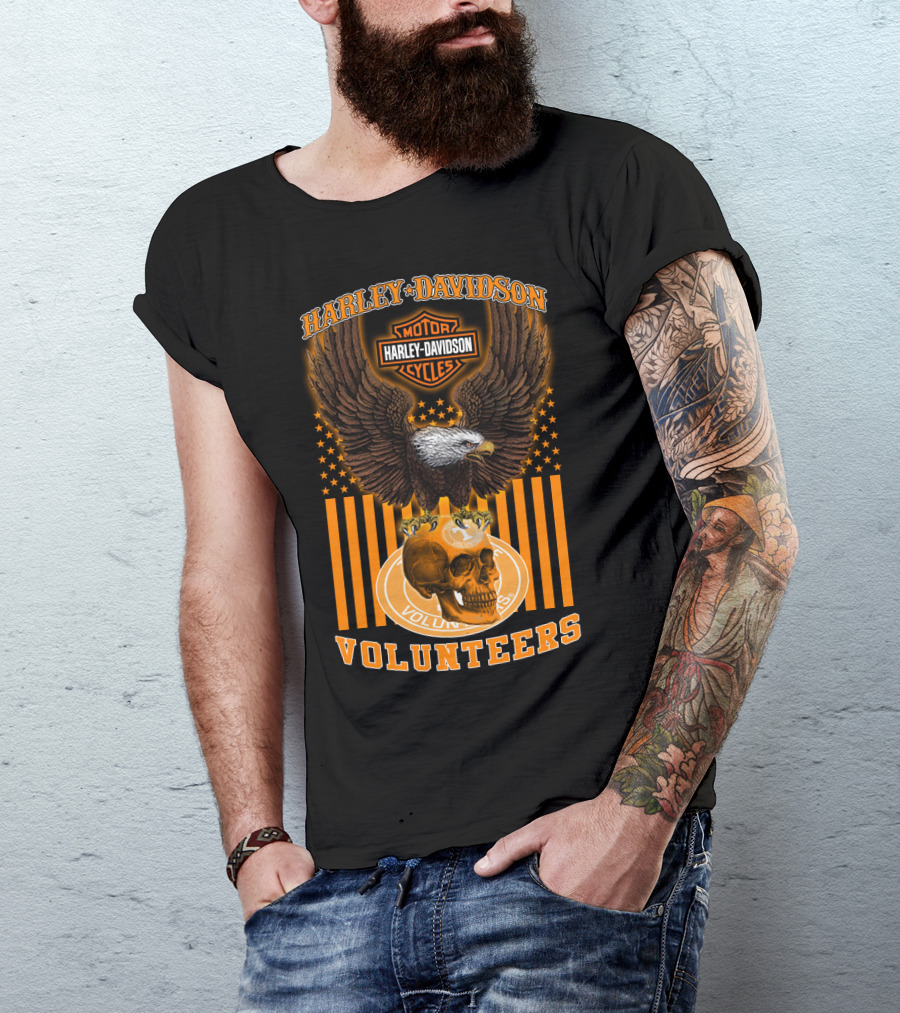 Harley Davidson Motor Cycles Eagle Skull Tennessee Volunteers T-Shirt