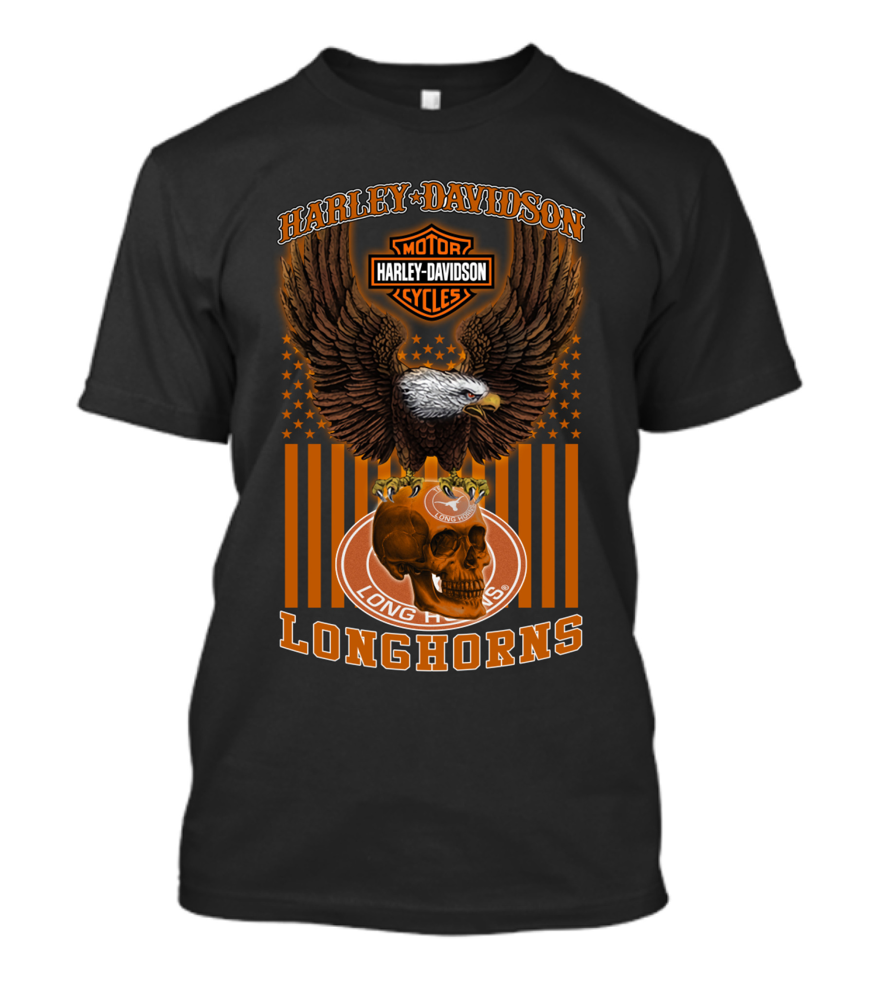 Harley Davidson Motorcycles Texas Longhorns Eagle And Skull T-Shirt