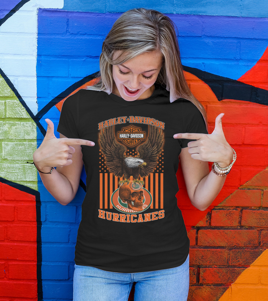 Harley Davidson Motor Cycles Eagle Miami Hurricanes T-Shirt