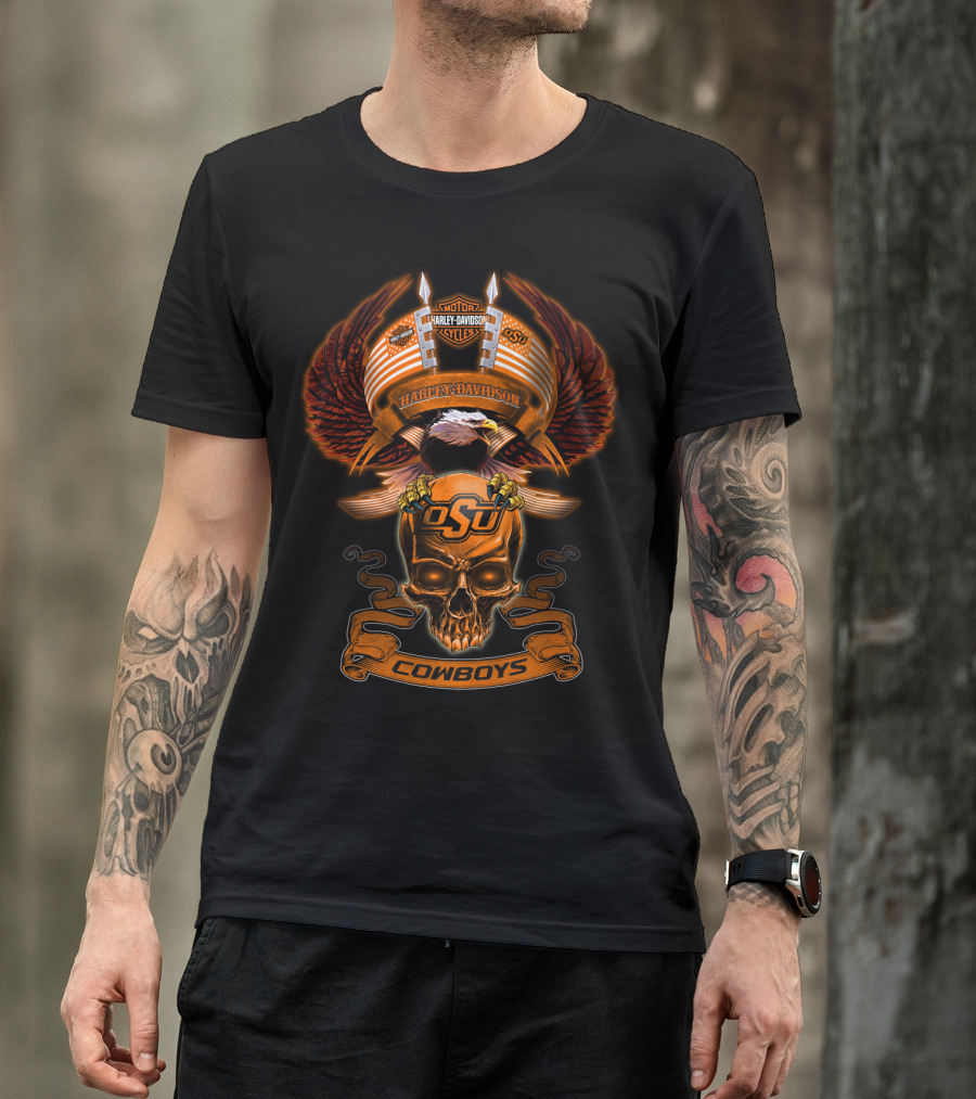 Osu Harley Davidson Motorcycles Cowboys Skull And Eagle T-Shirt