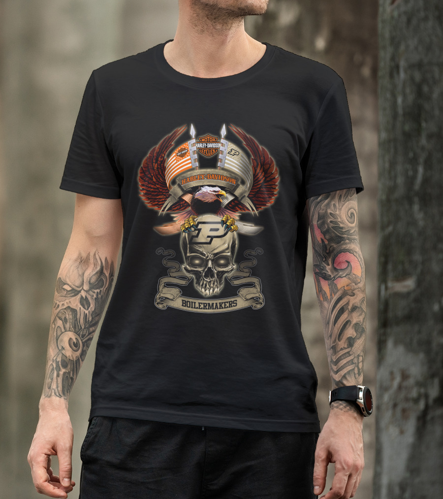 Motor Harley Davidson Purdue Boilermakers Eagle Skull T-Shirt