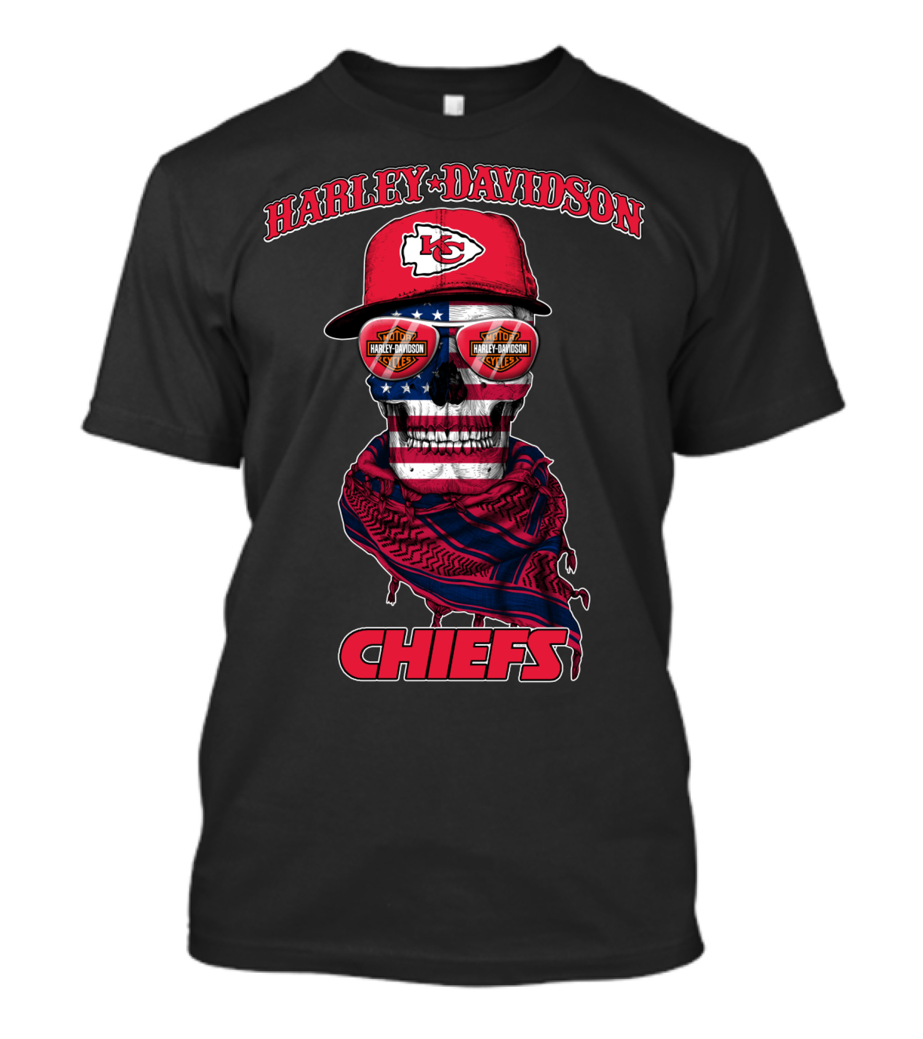 Harley Davidson Kansas City Chiefs Skull Usa Flag Bandana T-Shirt
