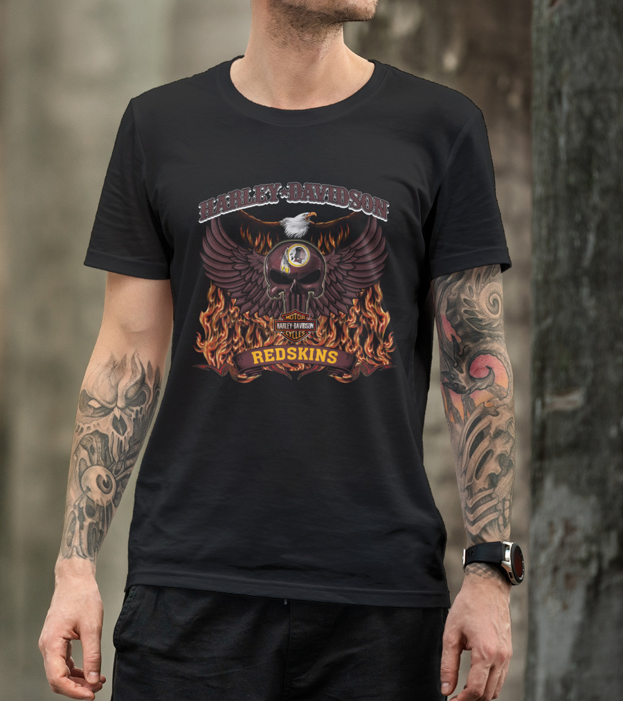 Harley Davidson Motor Cycles Redskins Winged Skull T-Shirt