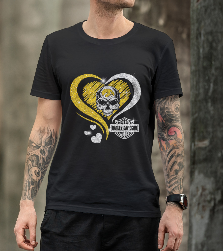 Ncaa Iowa Hawkeyes Skull Heart Harley Davidson T-Shirt