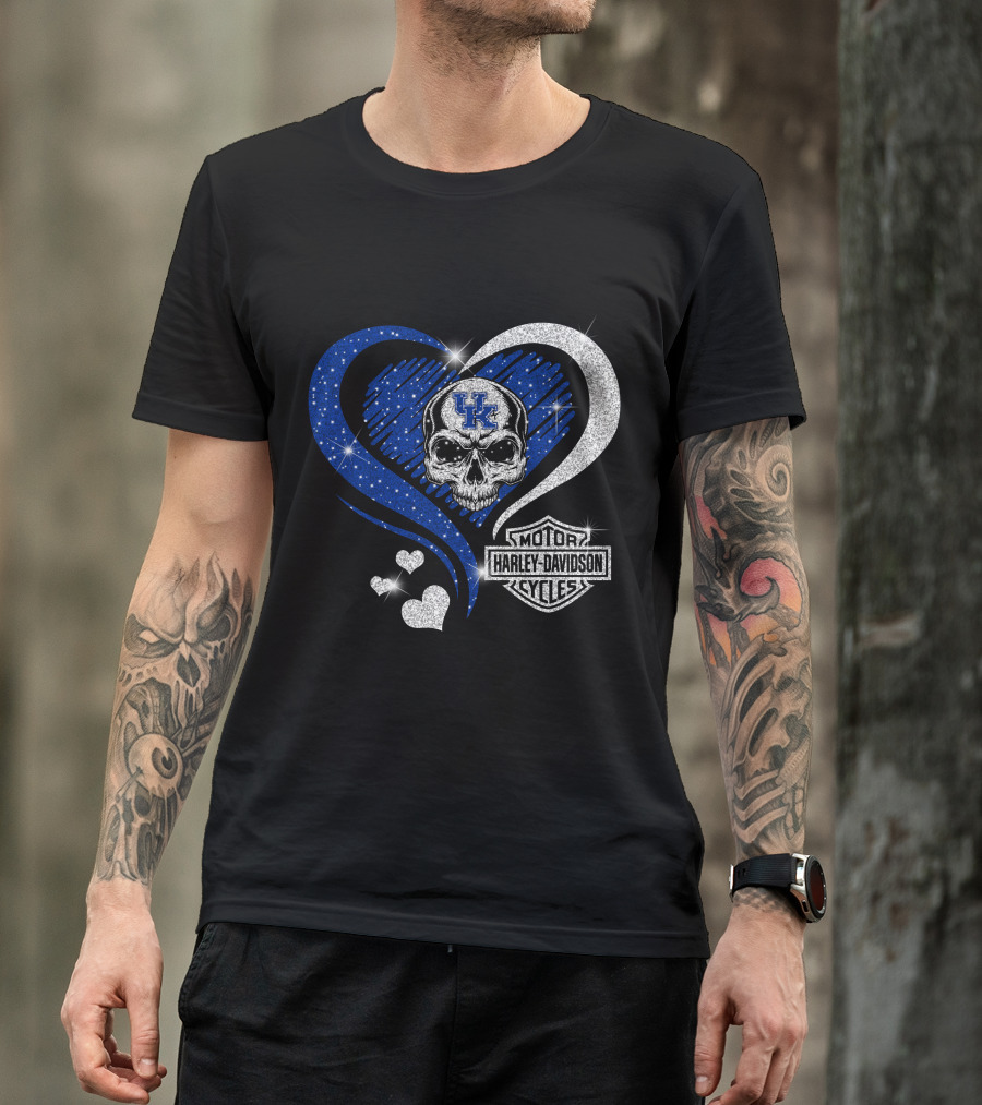 Kentucky Wildcats Skull Heart Harley Davidson Motor Cycles T-Shirt
