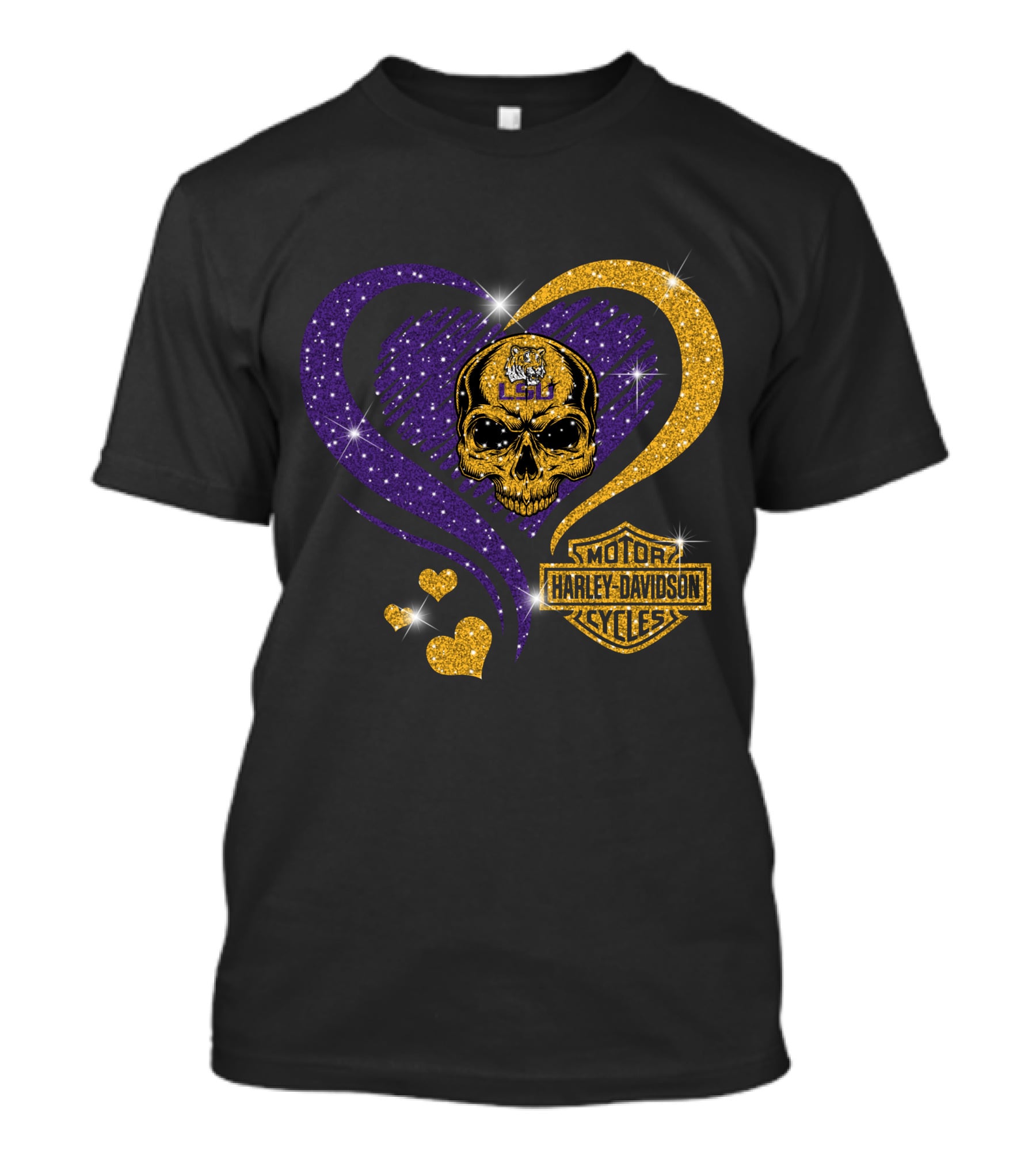 Ncaa Lsu Tigers Skull Heart Harley Davidson Motor Cycles T-Shirt