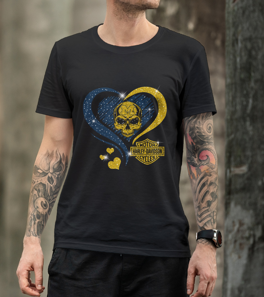 Michigan Wolverines Harley Davidson Skull Heart T-Shirt