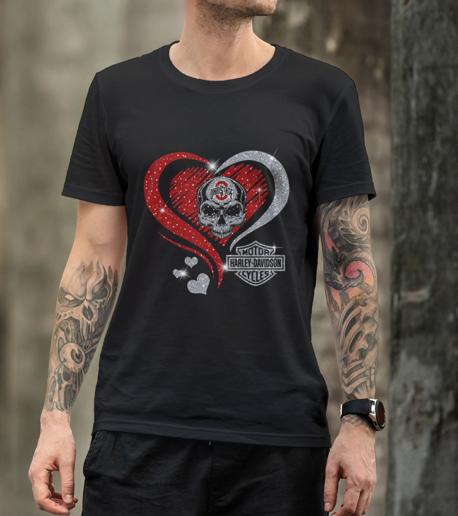 Ohio State Buckeyes Harley Davidson Skull Heart T-Shirt
