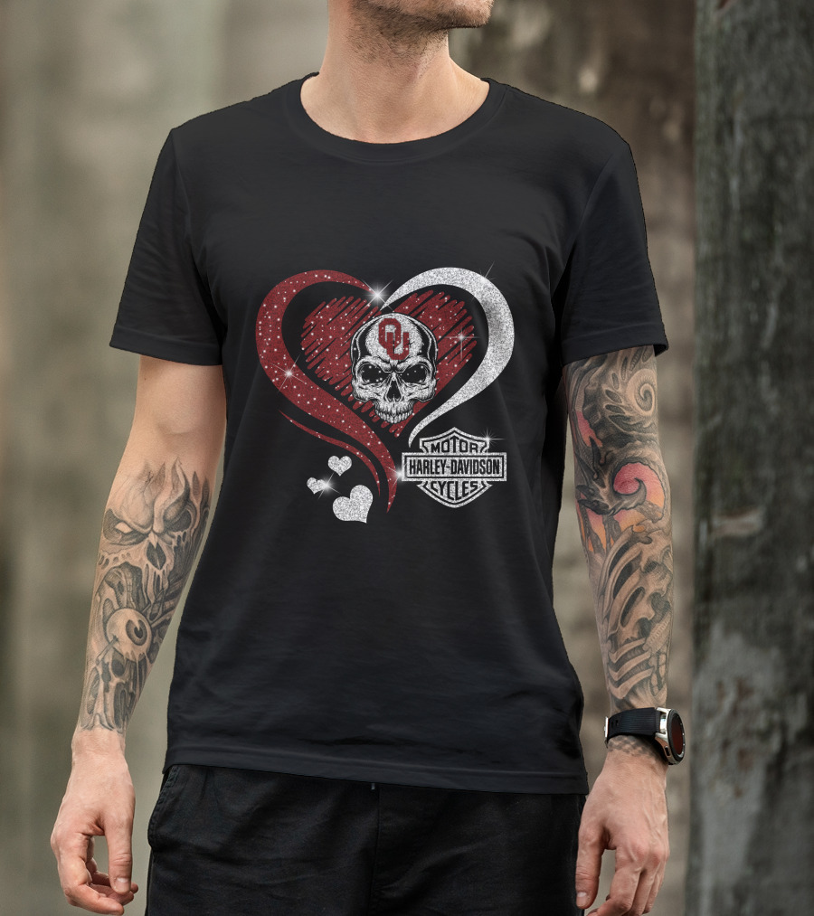 Skull Heart Oklahoma Sooners Harley Davidson Motorcycles T-Shirt
