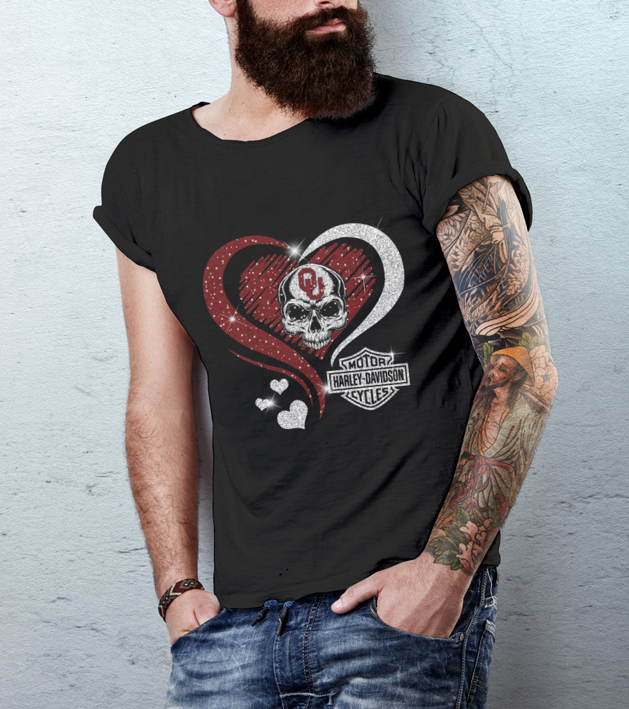 Skull Heart Oklahoma Sooners Harley Davidson Motorcycles T-Shirt