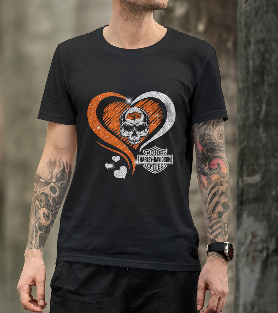 Ncaa Oklahoma State Cowboys Osu Skull Love Motor Harley Davidson Cycles T-Shirt