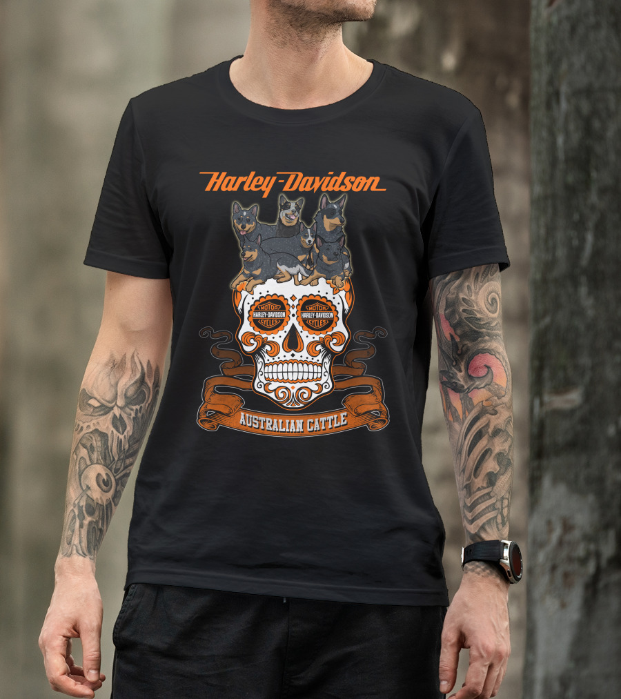 Harley Davidson Australian Cattle Dog Skull T-Shirt