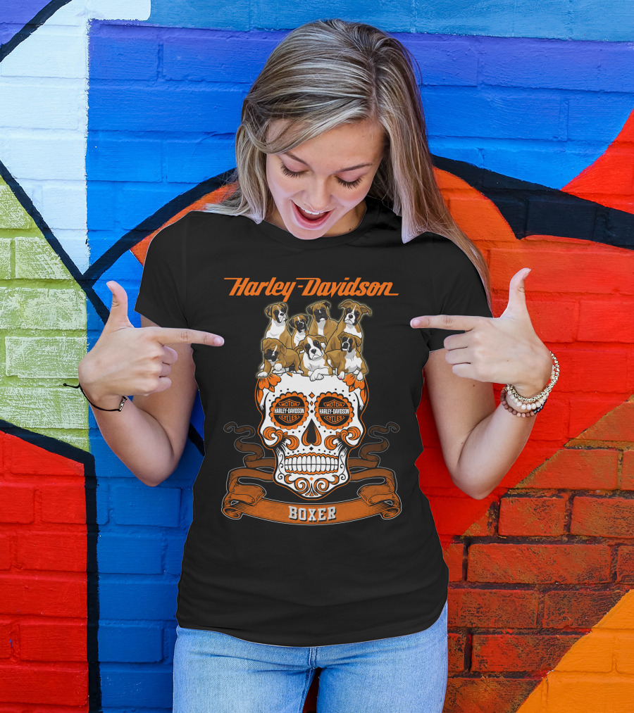 Harley Davidson Boxer Dogs Sugar Skull T-Shirt