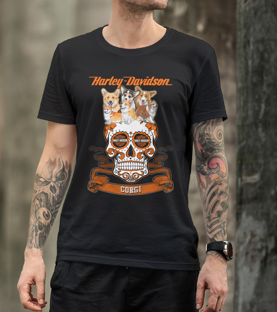 Harley Davidson Corgi Skull Motorcycles T-Shirt