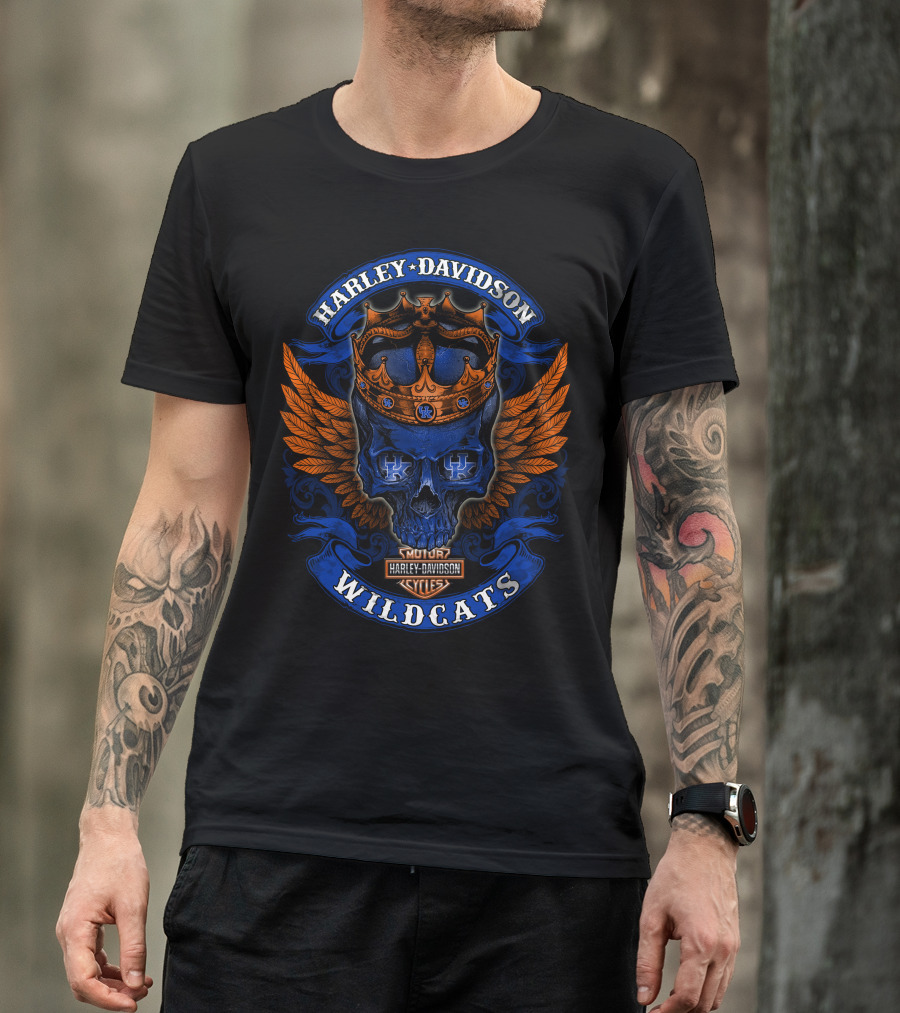 Harley Davidson Wildcats Skull Crown Wings Kentucky Wildcats T-Shirt
