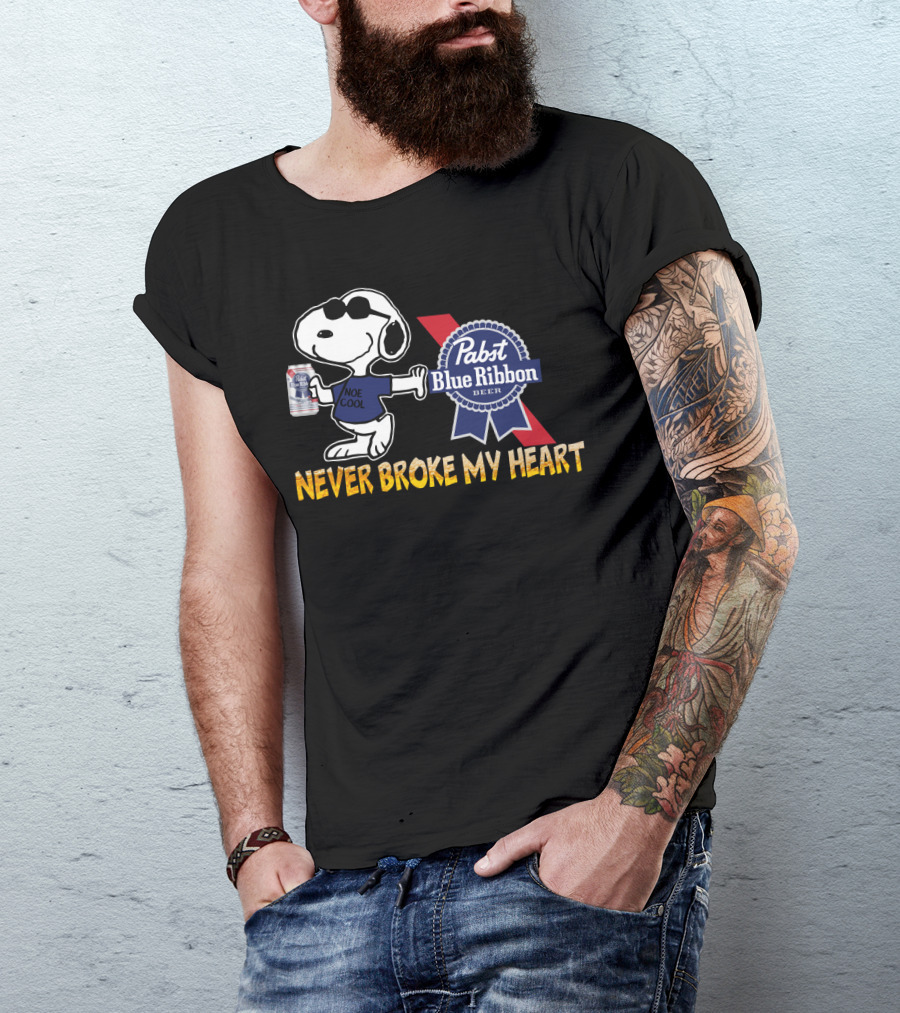 Snoopy Noe Cool Pabst Blue Ribbon Beer Never Broke My Heart T-Shirt