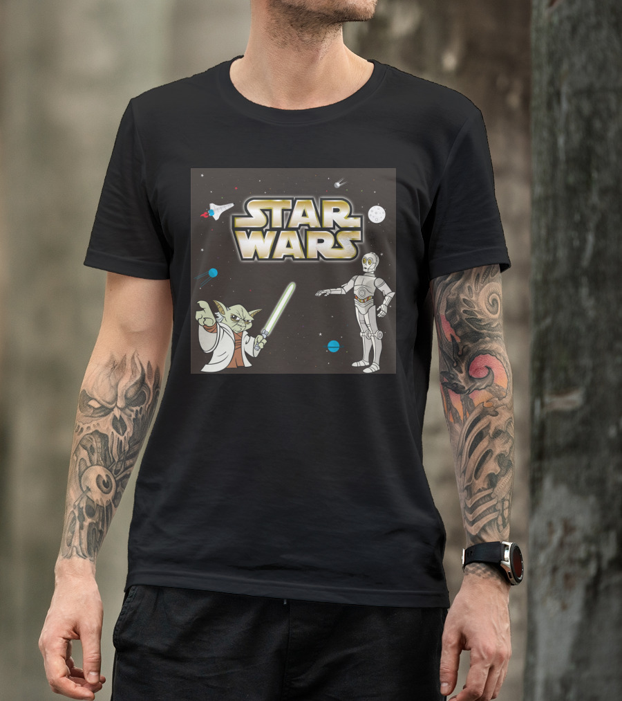 Star Wars Yoda And C-3PO Space Adventure Scene T-Shirt