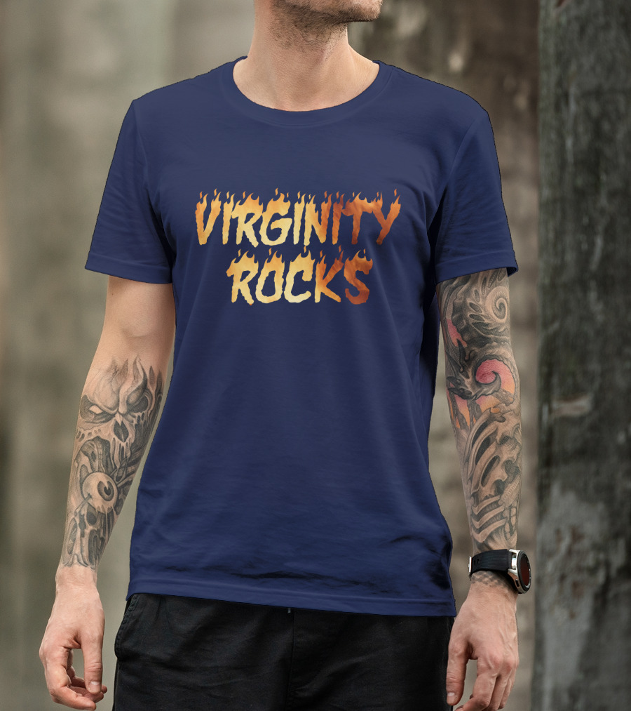 Virginity Rocks Danny Virginity Duncan Fire Text T-Shirt