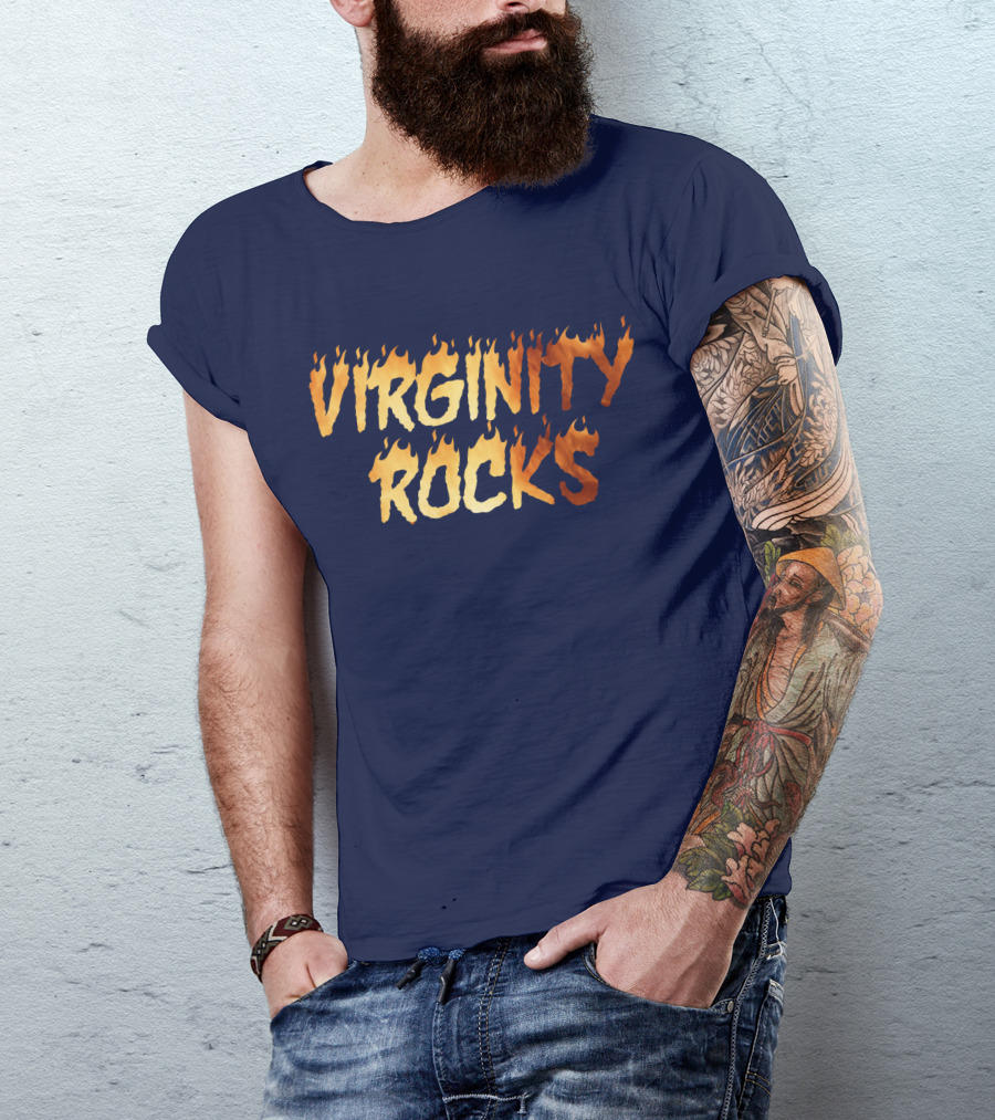 Virginity Rocks Danny Virginity Duncan Fire Text T-Shirt