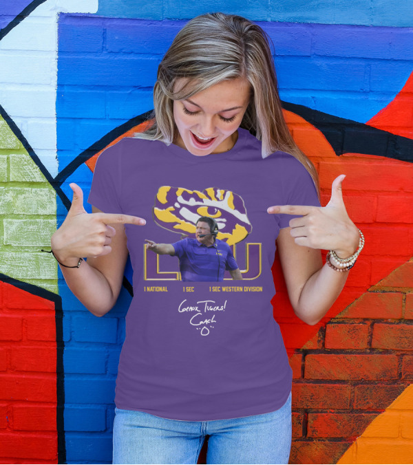 LSU Coach Ed Orgeron Geaux Tigers 1 National 1 SEC 1 SEC Western Division T-Shirt
