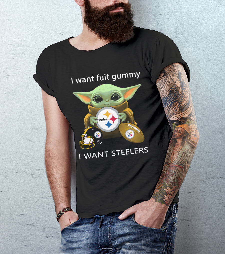 I Want Fuit Gummy I Want Steelers Baby Alien Star Steelers Football Helmet T-Shirt